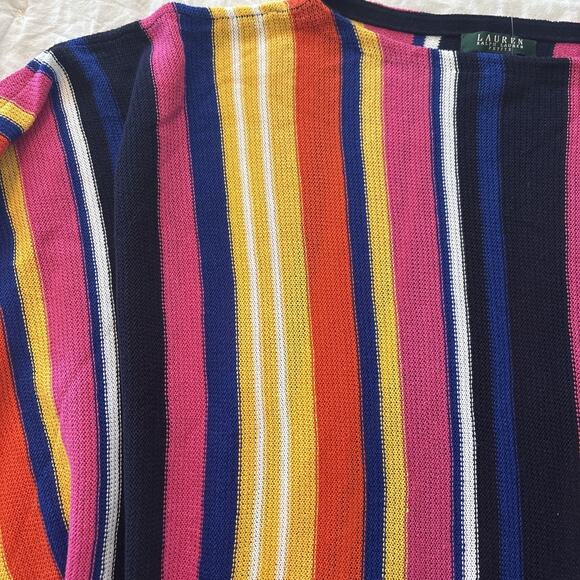 EUC Lauren Ralph Lauren Petite Medium/Large Blanket Poncho Linen Blend Striped - Picture 4 of 8